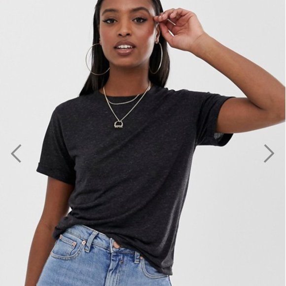 ASOS Tops - ASOS Black Heather T Shirt with Cuffed Sleeves